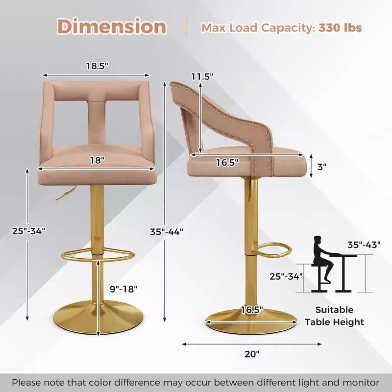 Set of 2 Swivel Bar Stools with Footrest and Metal Base