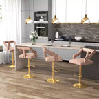 Set of 2 Swivel Bar Stools with Footrest and Metal Base