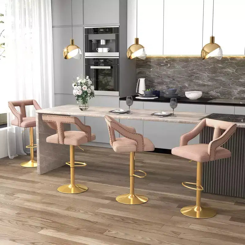 Set of 2 Swivel Bar Stools with Footrest and Metal Base
