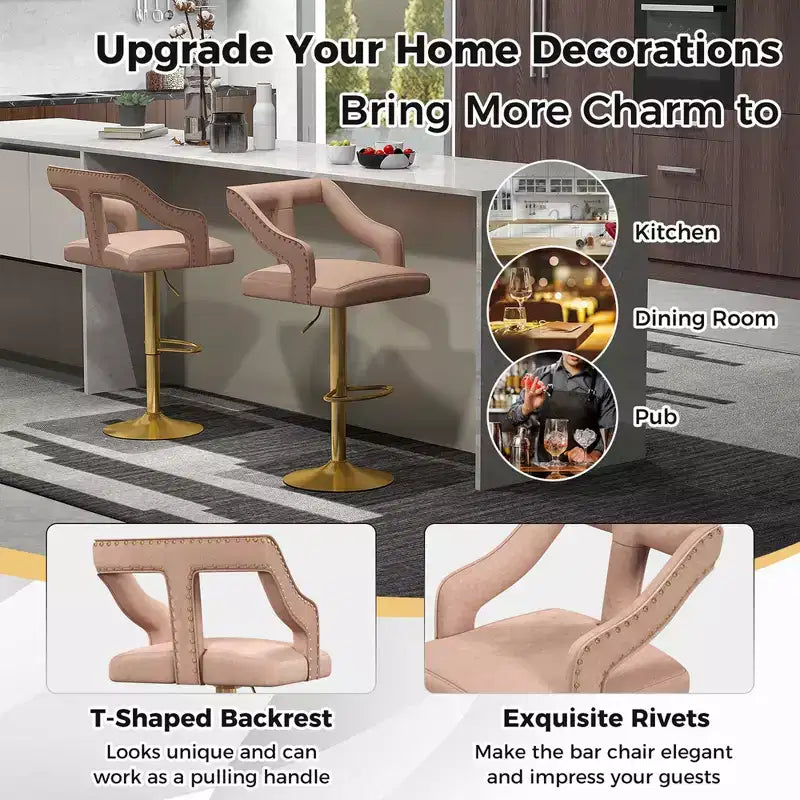 Set of 2 Swivel Bar Stools with Footrest and Metal Base