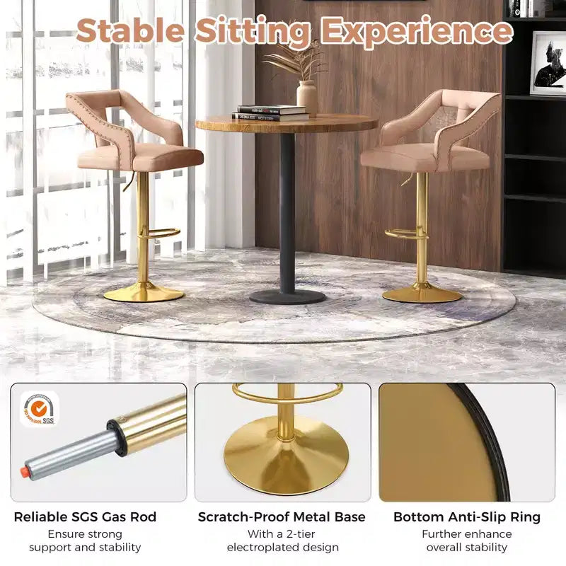 Set of 2 Swivel Bar Stools with Footrest and Metal Base