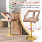 Set of 2 Swivel Bar Stools with Footrest and Metal Base