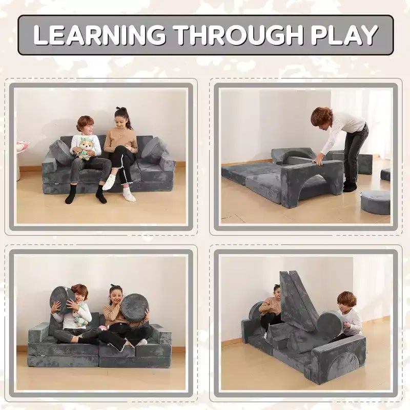 Contour Comfort Kids Couch 14 PC Modular Kids Play Set  Convertible Kids Sofa with Soft Foam Sofa Cushions | Kids Fort Couch, Kid Play Room Furniture