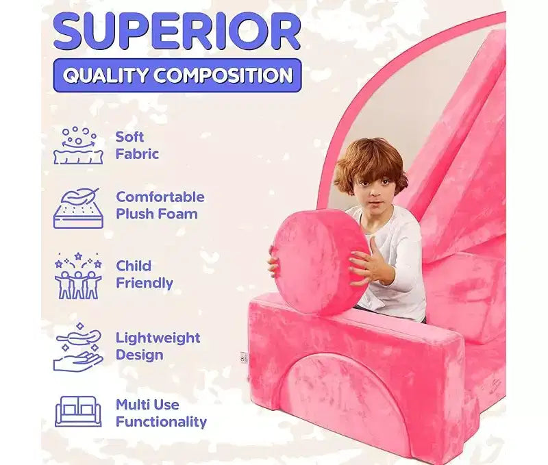Contour Comfort Kids Couch 14 PC Modular Kids Play Set  Convertible Kids Sofa with Soft Foam Sofa Cushions | Kids Fort Couch, Kid Play Room Furniture