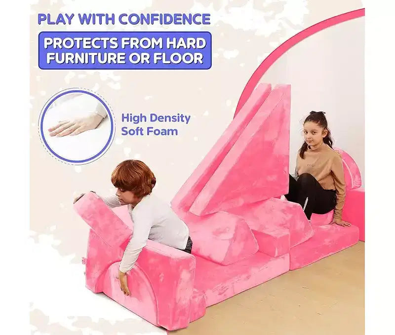 Contour Comfort Kids Couch 14 PC Modular Kids Play Set  Convertible Kids Sofa with Soft Foam Sofa Cushions | Kids Fort Couch, Kid Play Room Furniture