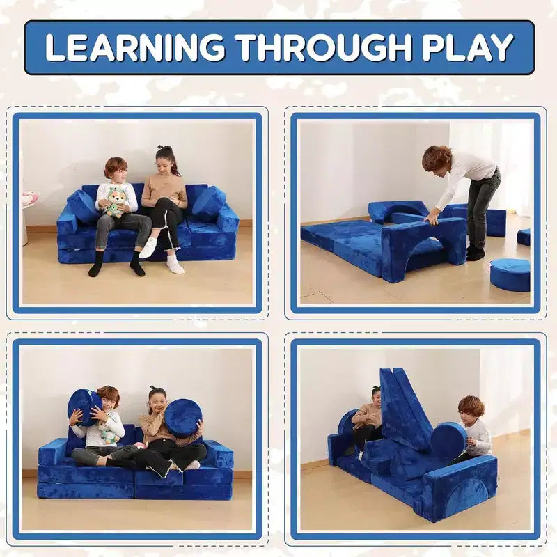 Contour Comfort Kids Couch 14 PC Modular Kids Play Set  Convertible Kids Sofa with Soft Foam Sofa Cushions | Kids Fort Couch, Kid Play Room Furniture