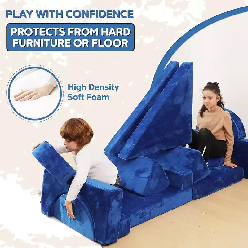 Contour Comfort Kids Couch 14 PC Modular Kids Play Set  Convertible Kids Sofa with Soft Foam Sofa Cushions | Kids Fort Couch, Kid Play Room Furniture
