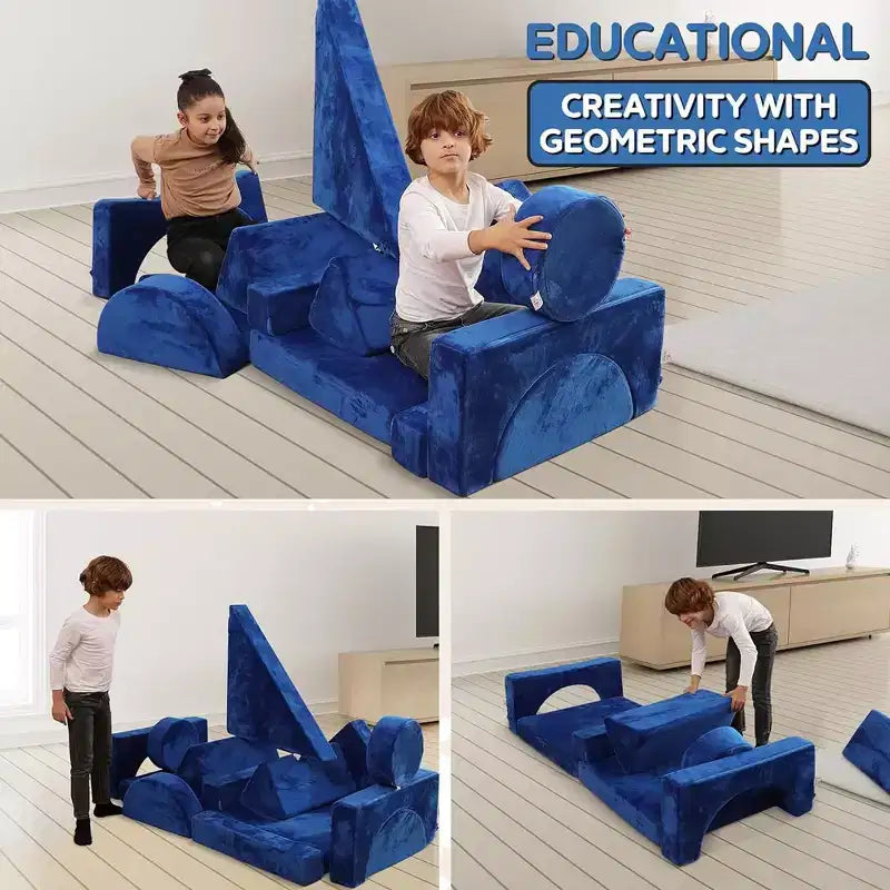 Contour Comfort Kids Couch 14 PC Modular Kids Play Set  Convertible Kids Sofa with Soft Foam Sofa Cushions | Kids Fort Couch, Kid Play Room Furniture