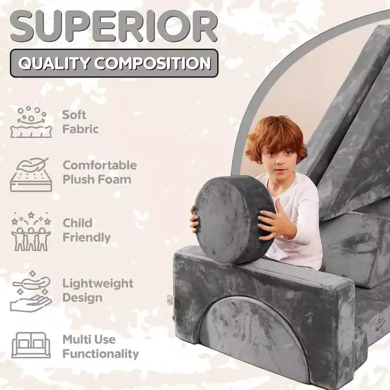 Contour Comfort Kids Couch 14 PC Modular Kids Play Set  Convertible Kids Sofa with Soft Foam Sofa Cushions | Kids Fort Couch, Kid Play Room Furniture