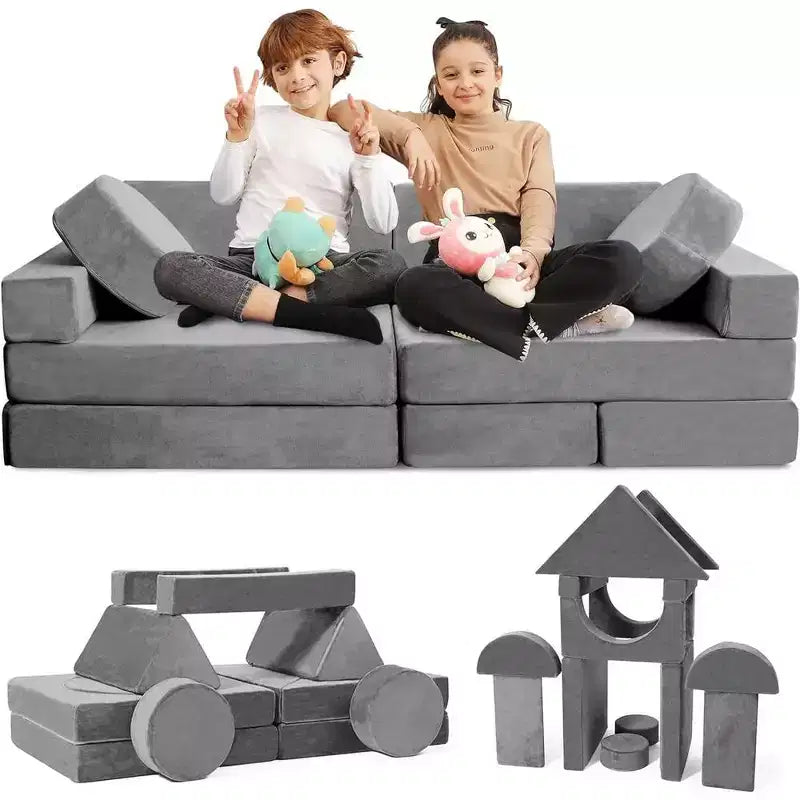 Contour Comfort Kids Couch 14 PC Modular Kids Play Set  Convertible Kids Sofa with Soft Foam Sofa Cushions | Kids Fort Couch, Kid Play Room Furniture