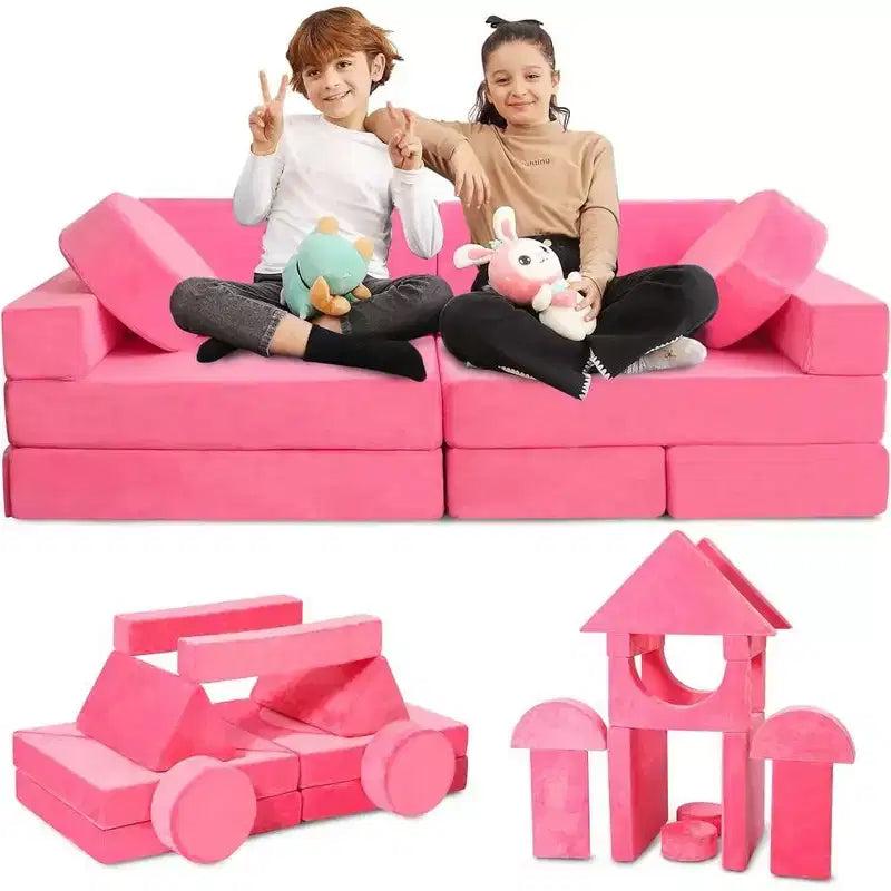Contour Comfort Kids Couch 14 PC Modular Kids Play Set  Convertible Kids Sofa with Soft Foam Sofa Cushions | Kids Fort Couch, Kid Play Room Furniture