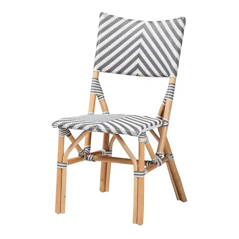 Shai Modern French Grey and White Rattan Bistro Chair