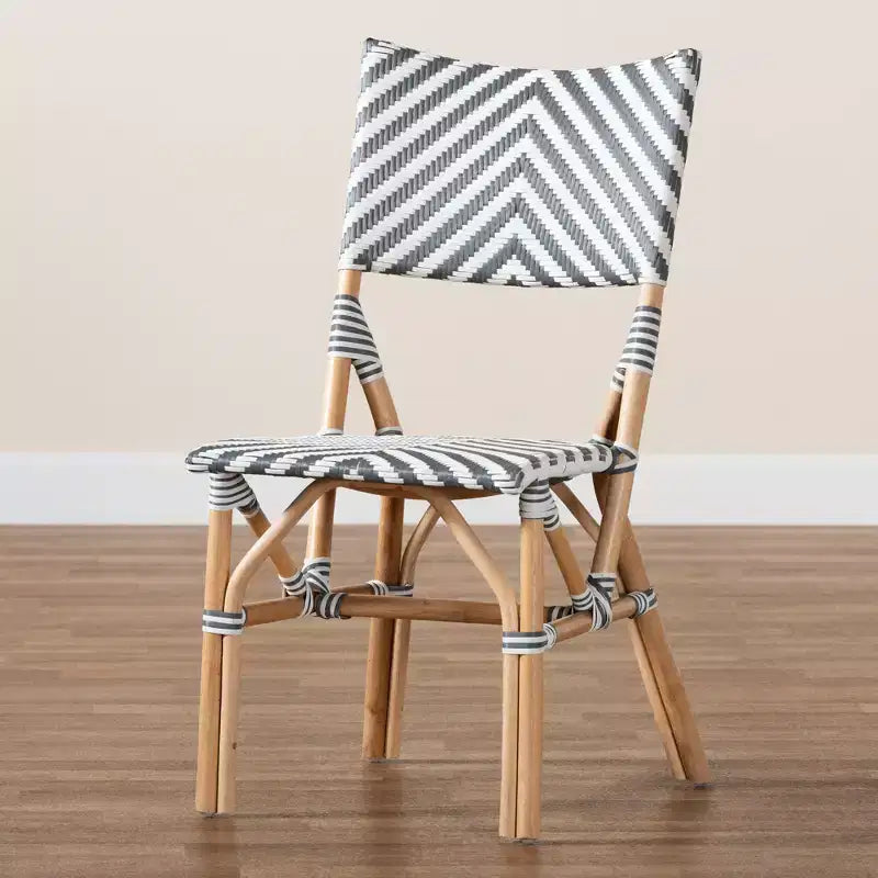 Shai Modern French Grey and White Rattan Bistro Chair
