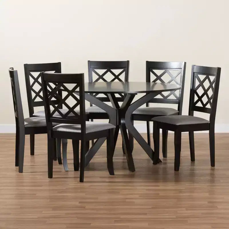 Jana Modern Grey Fabric 7-Piece Dining Set with Espresso Wood